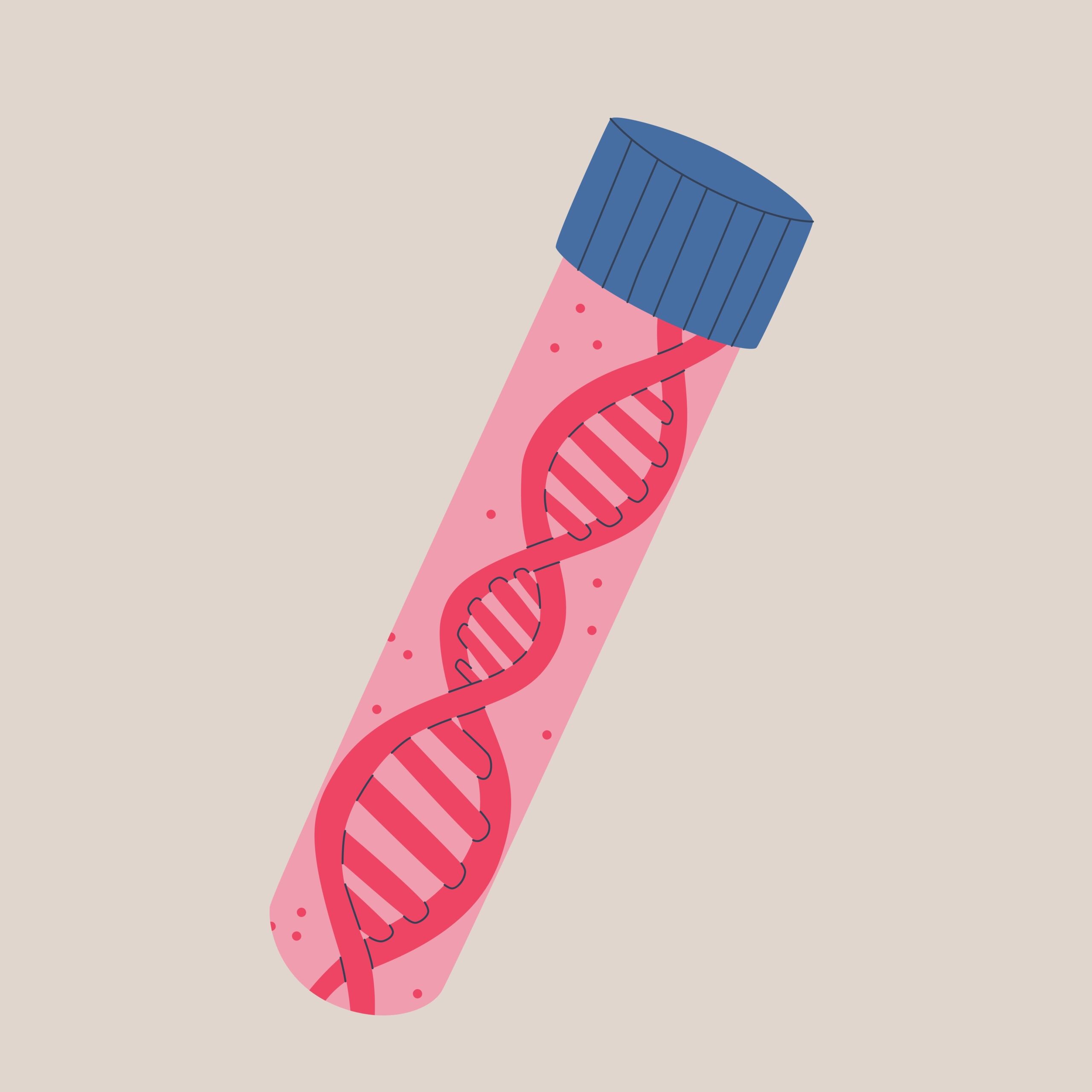 Genetic Testing, a vial test tube with DNA helix inside